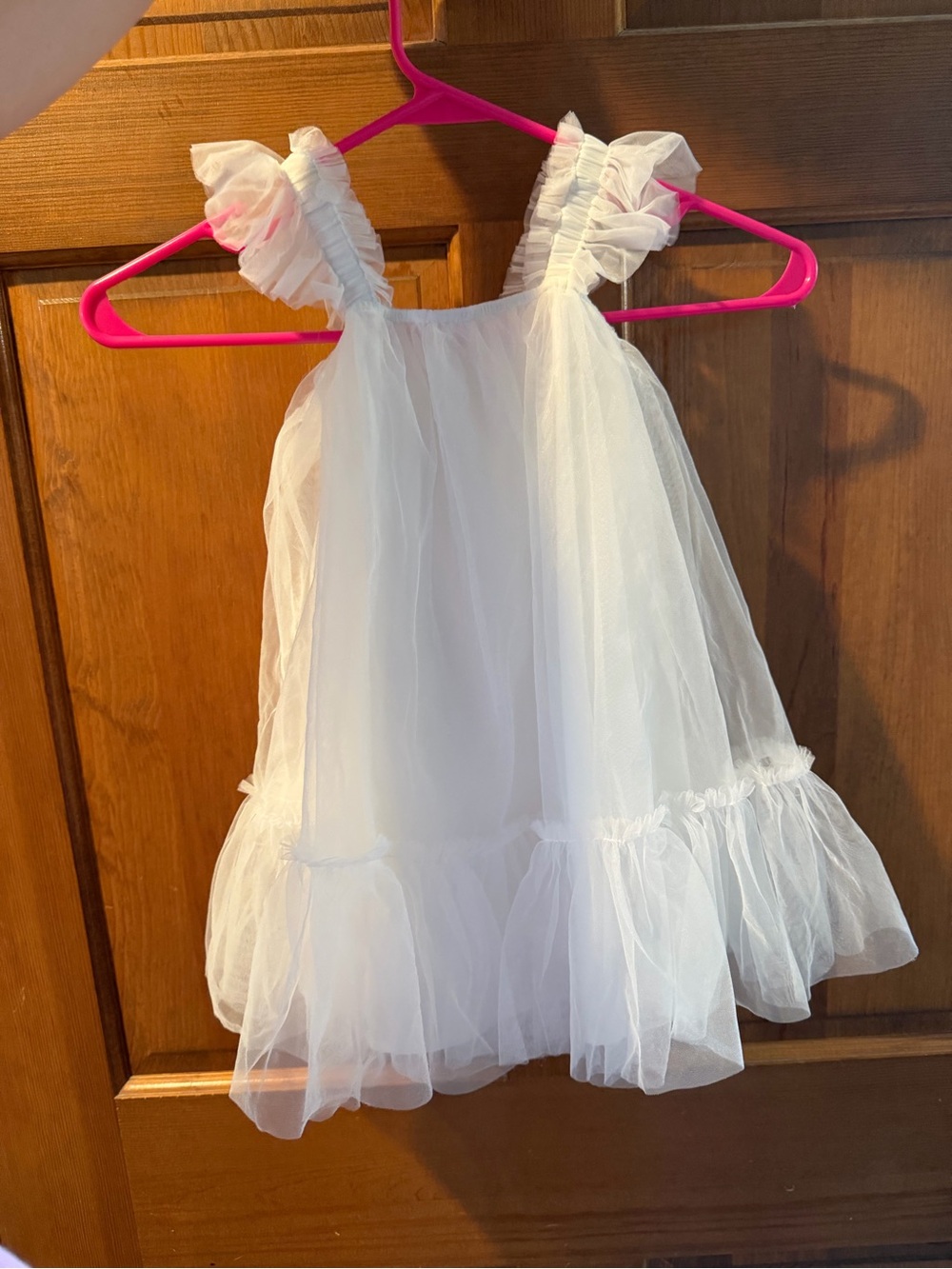 White Tulle Ruffle Strap Dress
